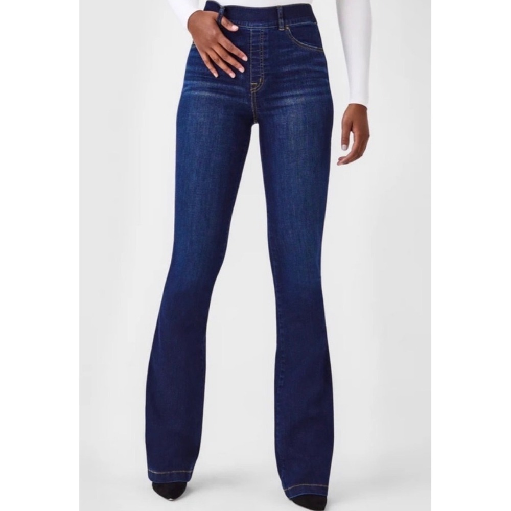 Spanx Flare Jeans Women Size M Midnight High Rise Pull On Stretch 20327R Shaping